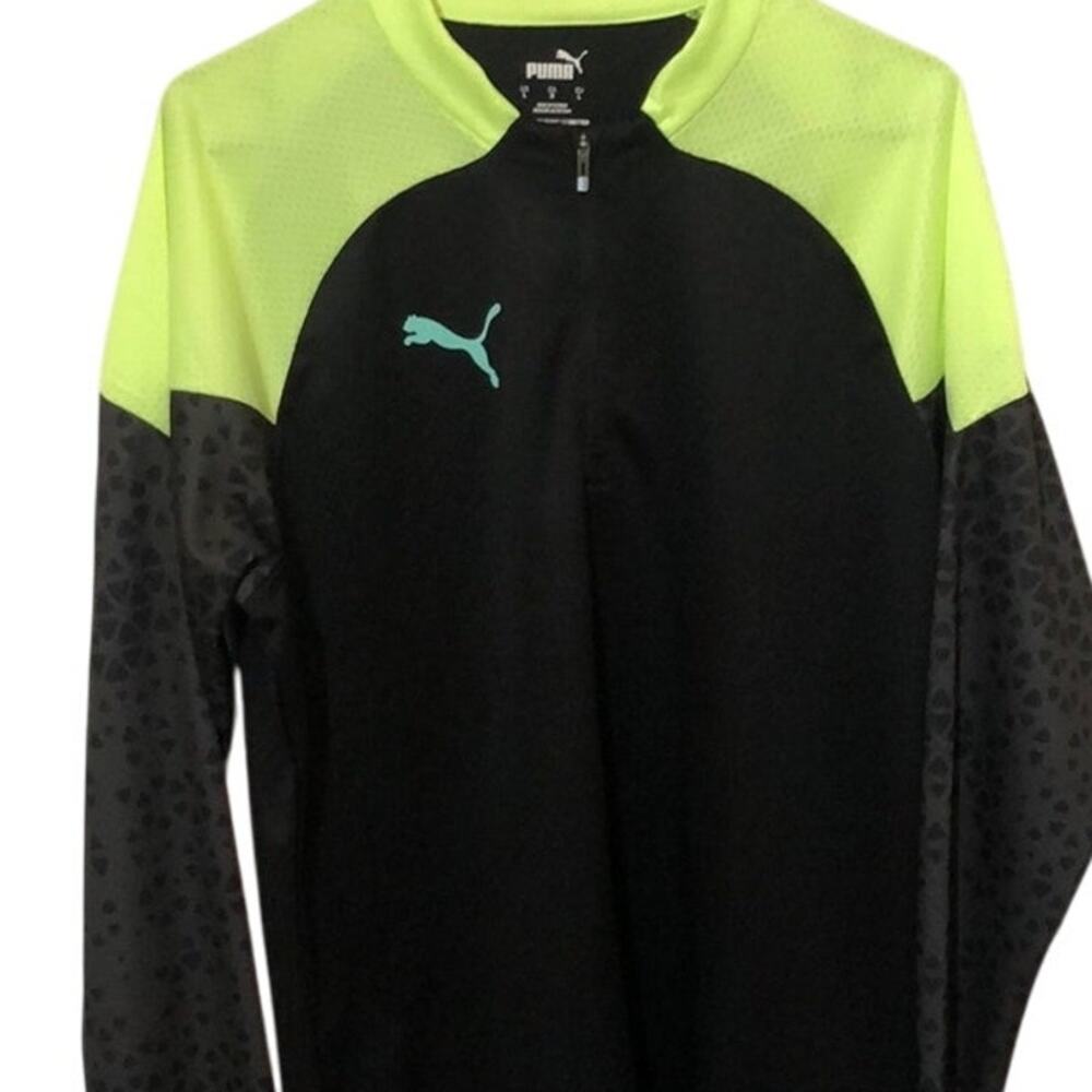 Puma Black and Neon Green Athletic long sleeve Dry Cell Jersey Pullover Top